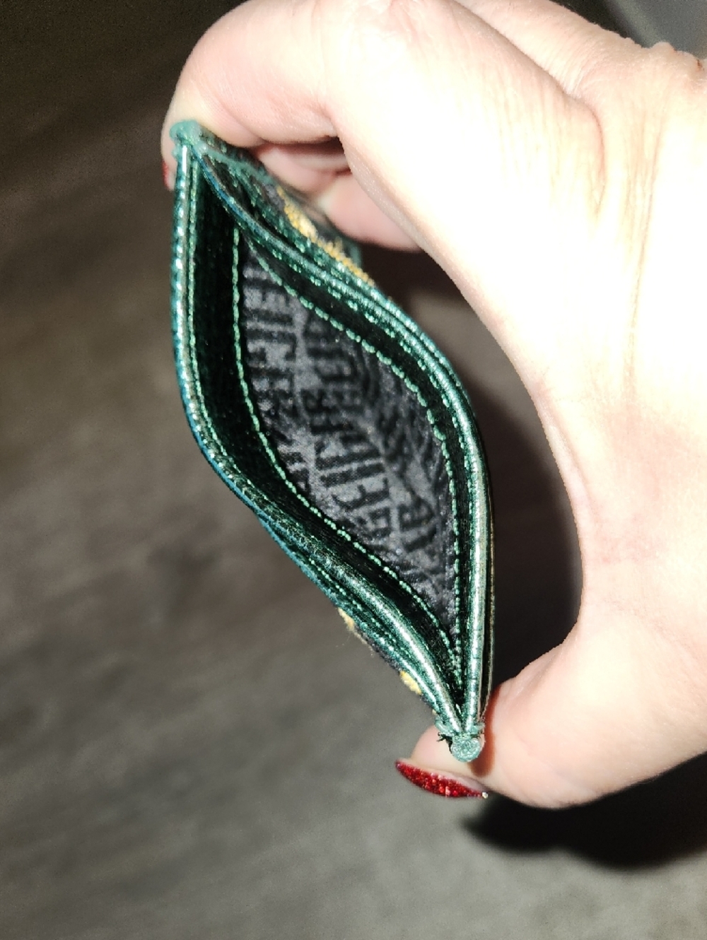 Kurt Geiger Metallic Green Leather & Leopard Cardholder - Picture 4 of 5